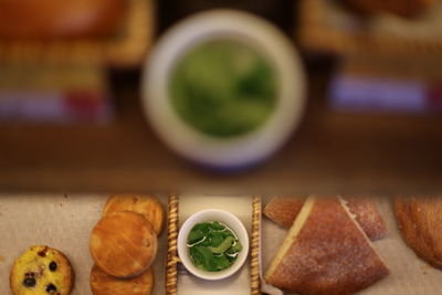 Close-up of breakfast on table