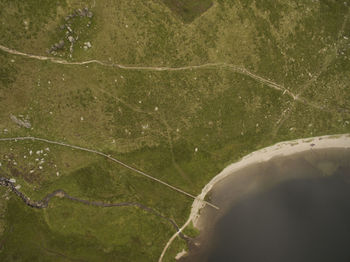 Aerial view of landscape seen through airplane window