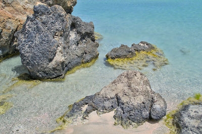 High angle view of rock formation in sea