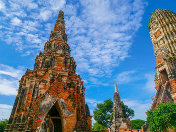 Low angle view of old temple building against sky