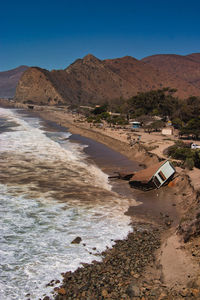 Scenic view of beach against clear sky