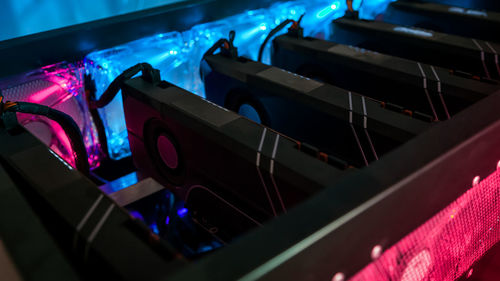 Close-up graphic card of computer working for bitcoin mining