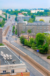 High angle view of street in city