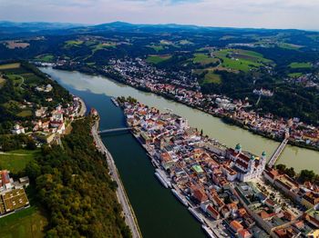 Aerial view of the three-river city of passau