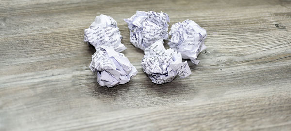 High angle view of garbage on table