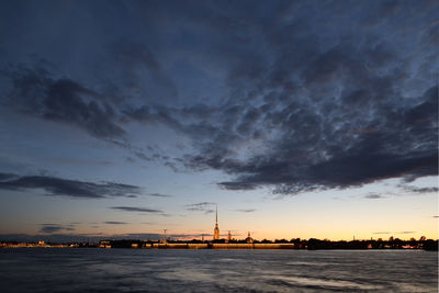 Scenic view of river against sky during sunset