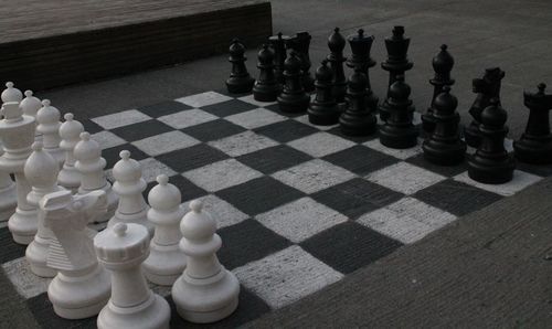 High angle view of chess board