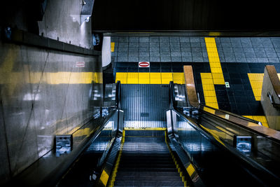 High angle view of empty escalator at subway station