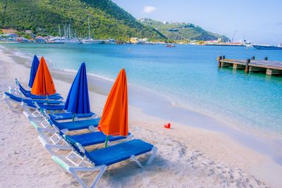 Deck chairs on beach