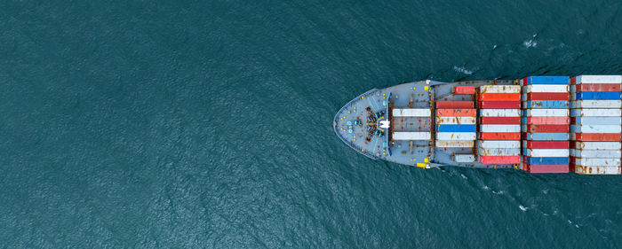 High angle view of ship in sea