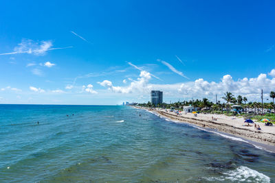 Scenic view of sea against blue sky