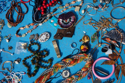 Full frame shot of jewelry for sale at market