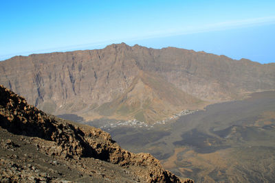 Scenic view of dramatic landscape against clear sky