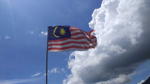 Low angle view of flag against sky