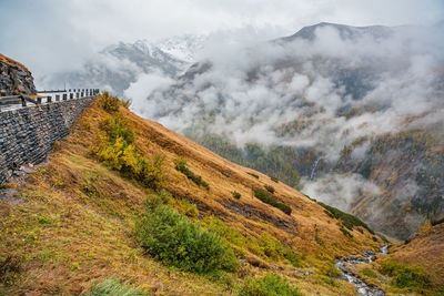 Scenic view of snowcapped mountains against sky