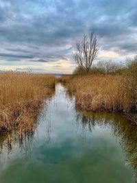 Scenic view of lake against sky