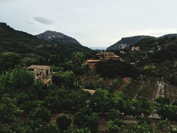 High angle view of historic building against sky