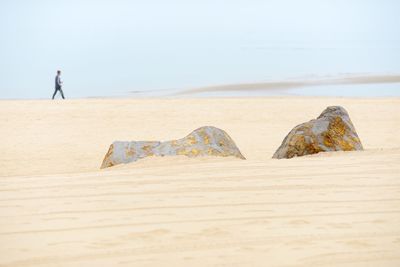 Side view of a man walking on beach