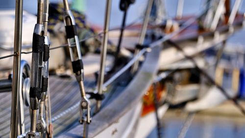 Close-up of rope tied on boat