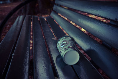 High angle view of pipes on table