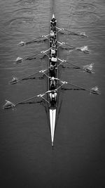 High angle view of people on boat in lake