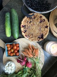 High angle view of vegetables on cutting board