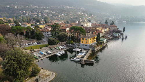 Aerial view of the long lake of mandello del lario