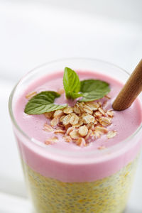 Close-up of food in glass against white background