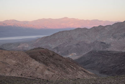 Scenic view of mountains against sky during sunset