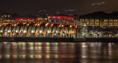 Illuminated building at night