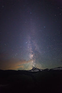 Scenic view of mountains against sky at night