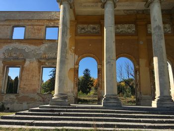 Low angle view of steps against sky