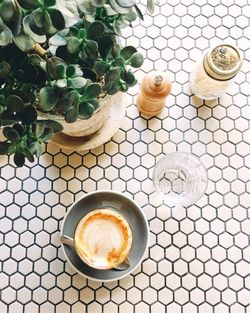 High angle view of coffee on table