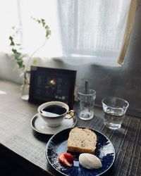 High angle view of breakfast on table