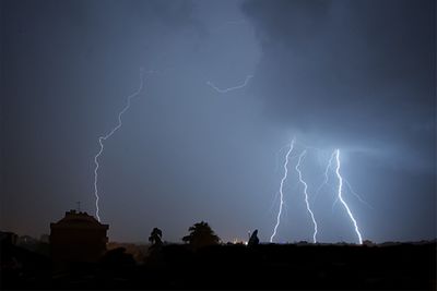 Lightning in sky at night