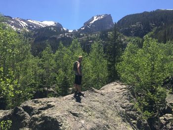 Hiker hiking on mountain