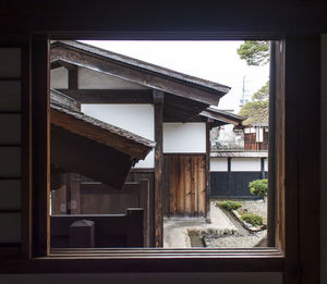 Building seen through glass window