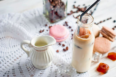 High angle view of coffee on table