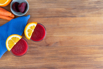 High angle view of fruits on table