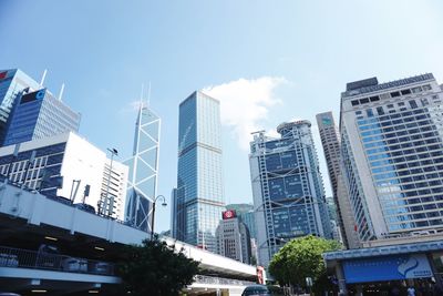 Low angle view of buildings against sky in city