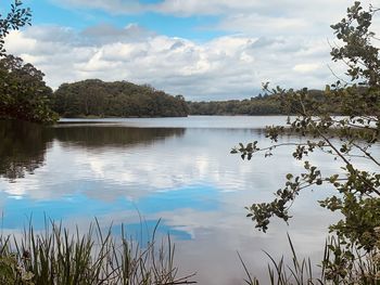 Scenic view of lake against sky, virginia water lake. 