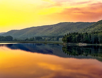 Sunset reflection off the water on a new hampshire lake