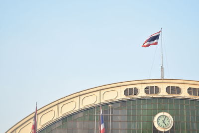 Low angle view of flag against clear sky