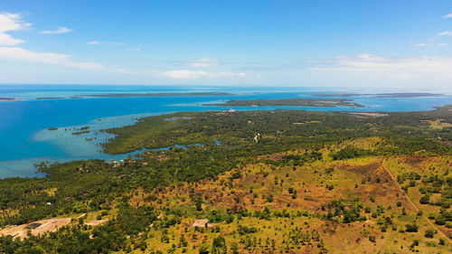 Aerial view of tropical islands in the cebu strait. seascape islands in the sea.