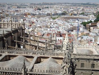 High angle view of buildings in city