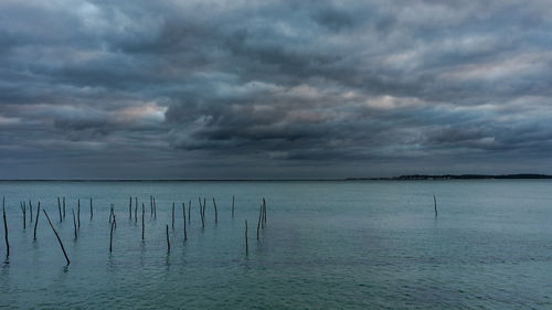 Scenic view of sea against cloudy sky