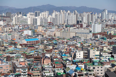 High angle view of townscape against sky