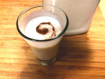 High angle view of cappuccino on table