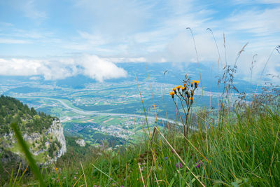 Scenic view of land against sky