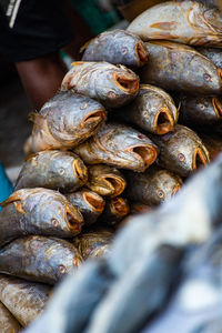 Close-up of fish sale at market